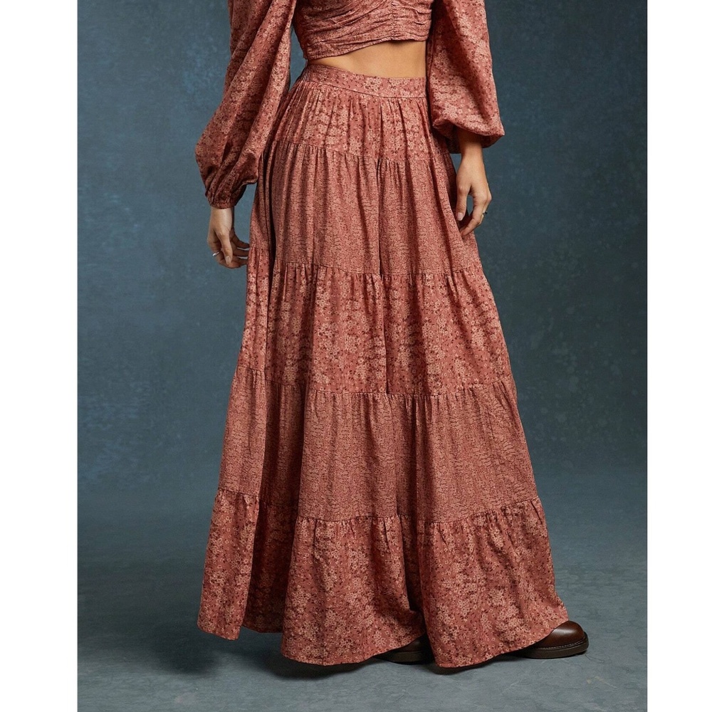 Boho Floral Print High Waisted Stretchy Waist Maxi Skirt - Picture 3 of 6